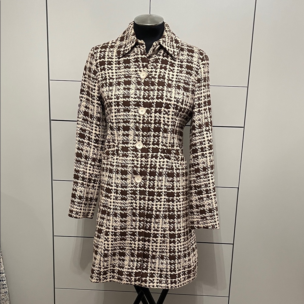 Ann Taylor 100% cotton brown plaid woven collared button-up coat jacket sz S